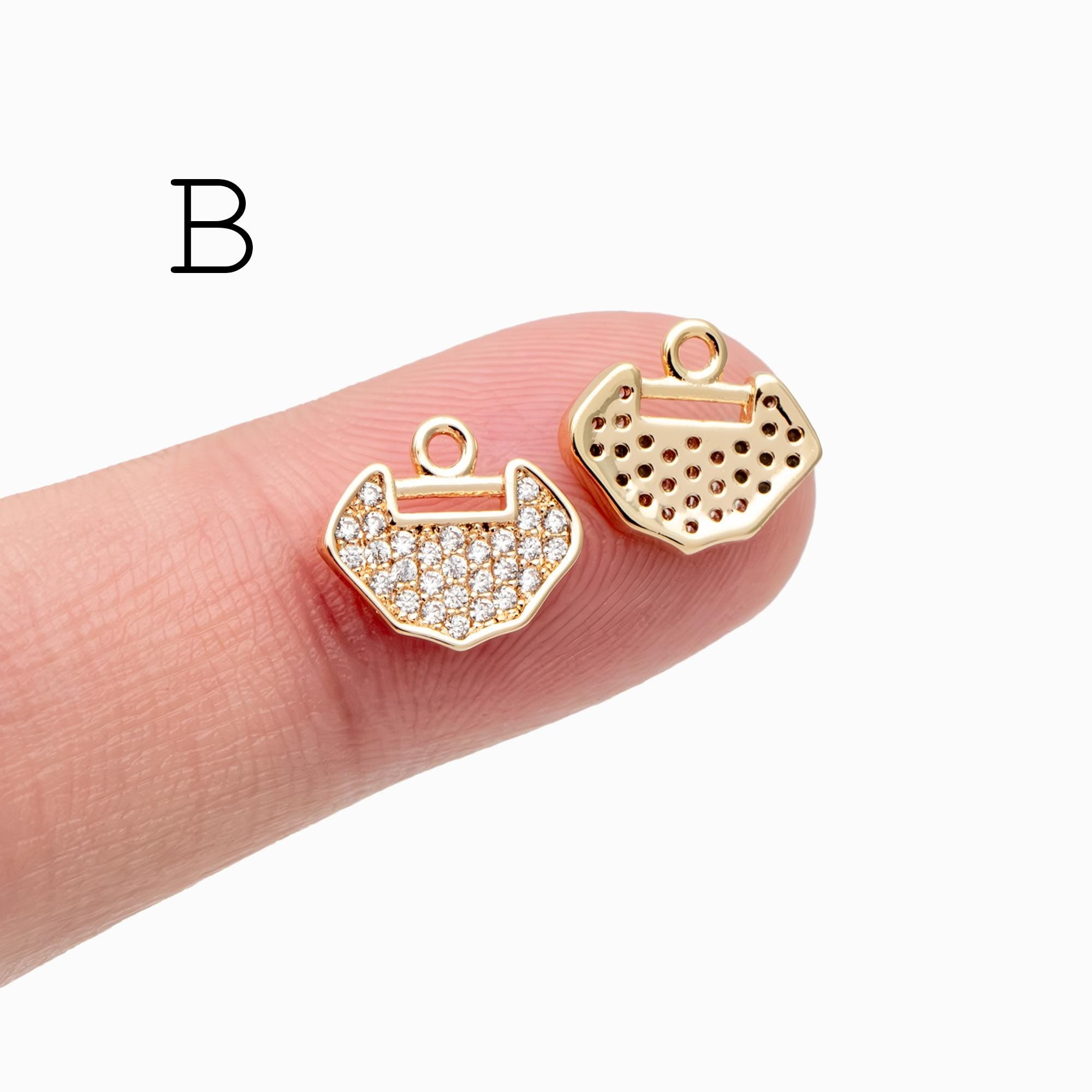 4pcs CZ Pave Gold/ Silver Tone Lock Charms, Real Gold/ Rhodium plated Brass, Mini Lock Pendants (GB-751)